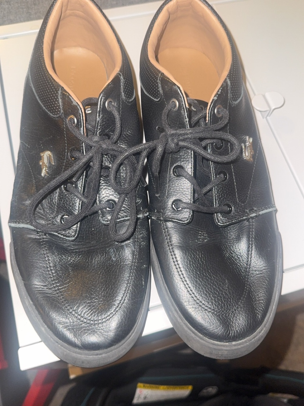 Lacoste Black Leather Lace-Up Slip-On Sneakers